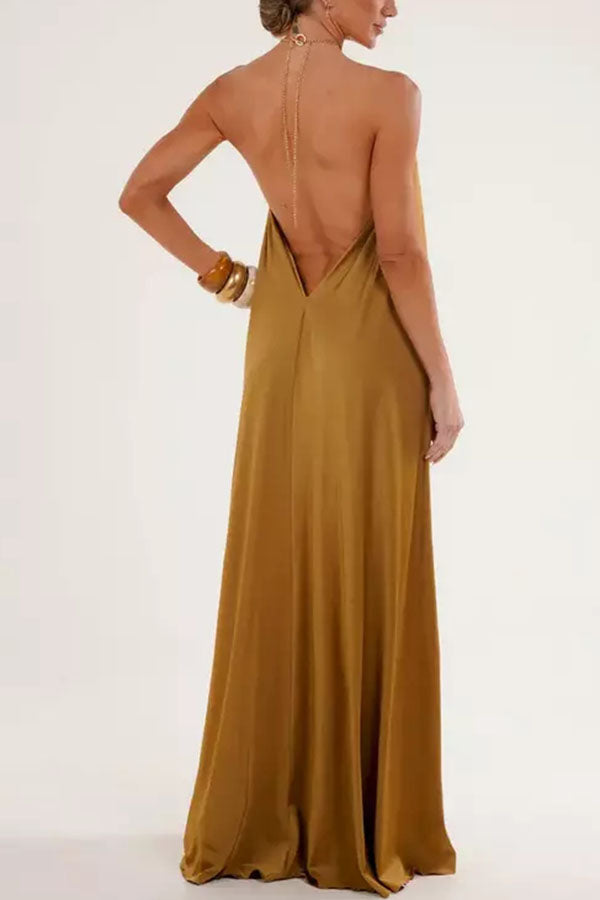 Ocean Goddess | Rückenfreies Halter Maxi-Kleid mit Metallkette