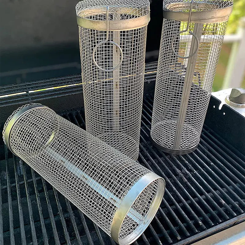 BBQ Twister™| Tragbarer rollender Grillkorb aus Edelstahl