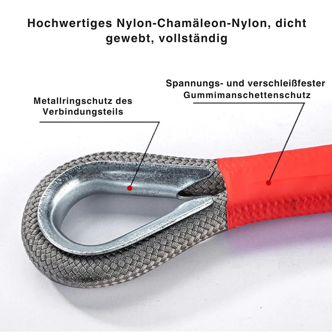 Abschleppseil mit Stahlhaken | Dehnbares Nylon-Seil 3000 kg Zugkraft | Für Auto, SUV & Offroad