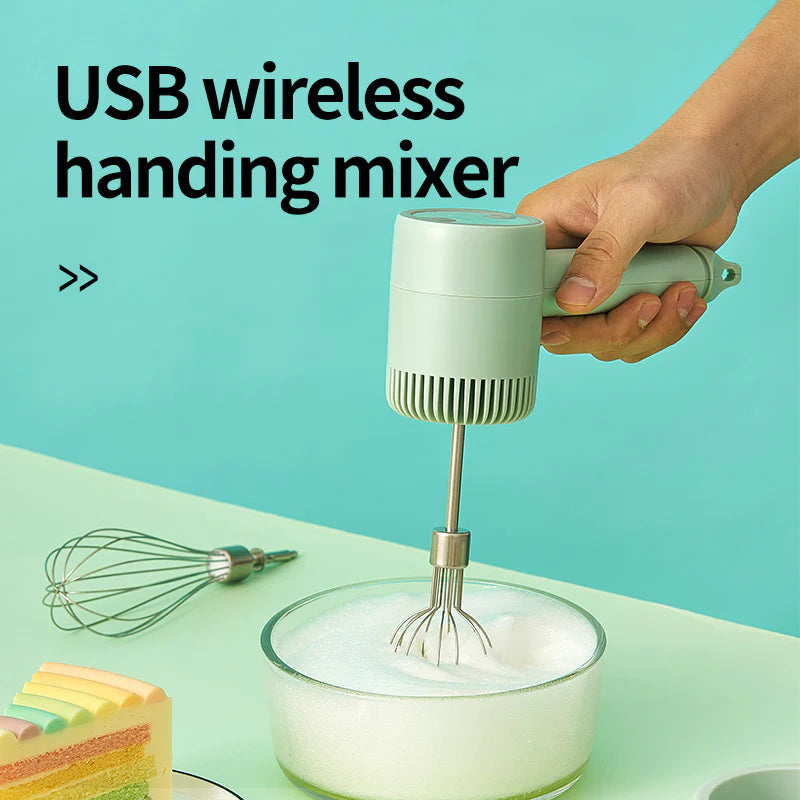 Kabelloser Handmixer | 3 Geschwindigkeiten | Wiederaufladbar | Edelstahlbesen