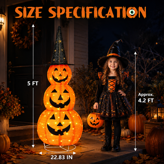 PumpkinGlow™ – Leuchtender Halloween-Kürbisturm mit LED-Beleuchtung | 2 Größen