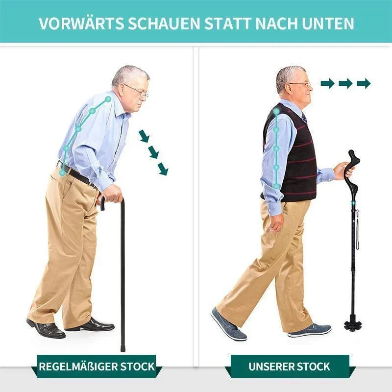 SteadyStep™ | Verstellbarer faltbarer Gehstock mit 360°-Standfuß