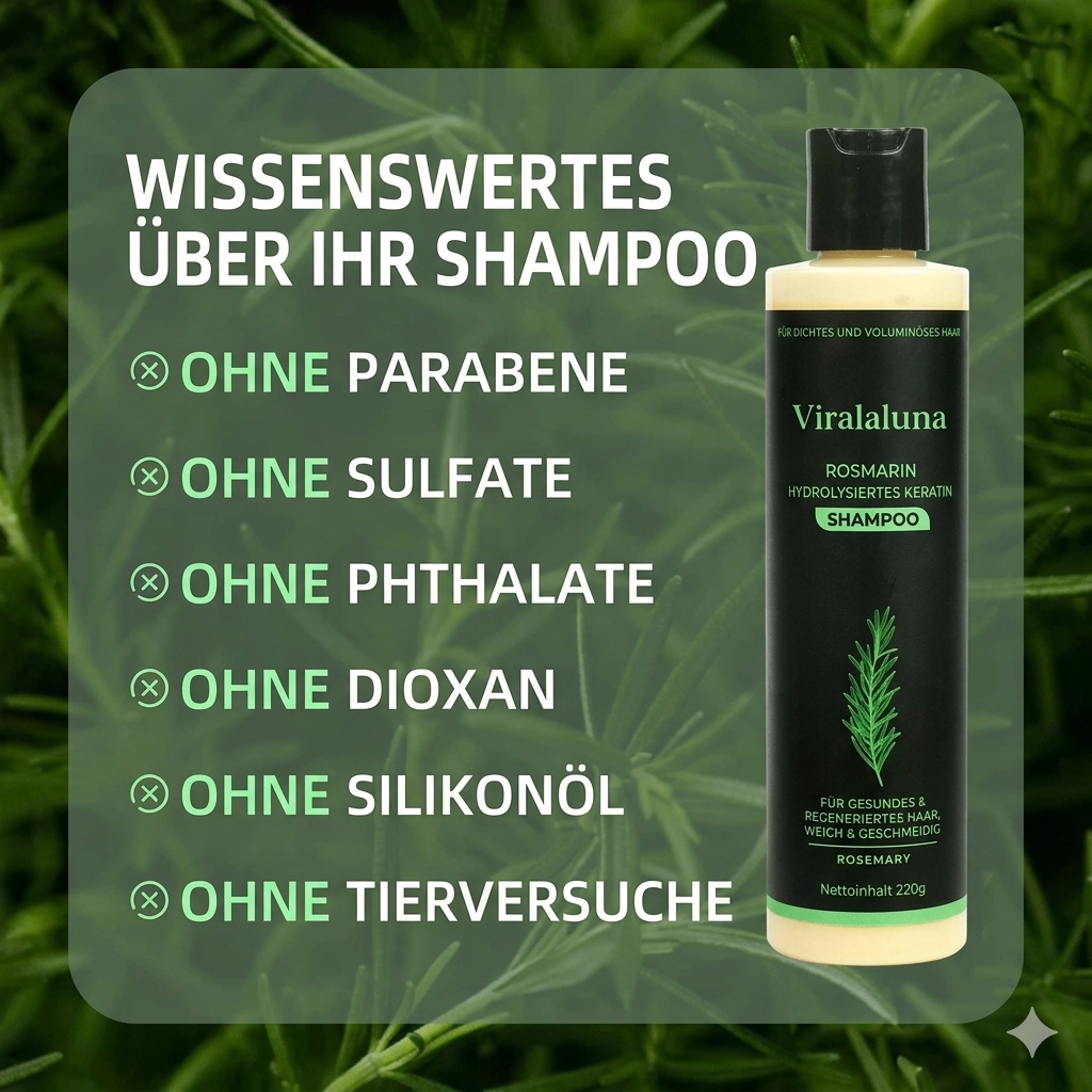 1+1 GRATIS | Viralaluna Rosmarin Shampoo für fettigen Ansatz, trockene Spitzen, Schuppen, Juckreiz & mehr Glanz