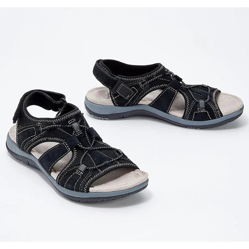 Damen Orthopädische Sandalen mit Keilabsatz 4 cm | Dreifach-Fußgewölbe-Stütze | rutschfest & leicht | Sommer-Komfort