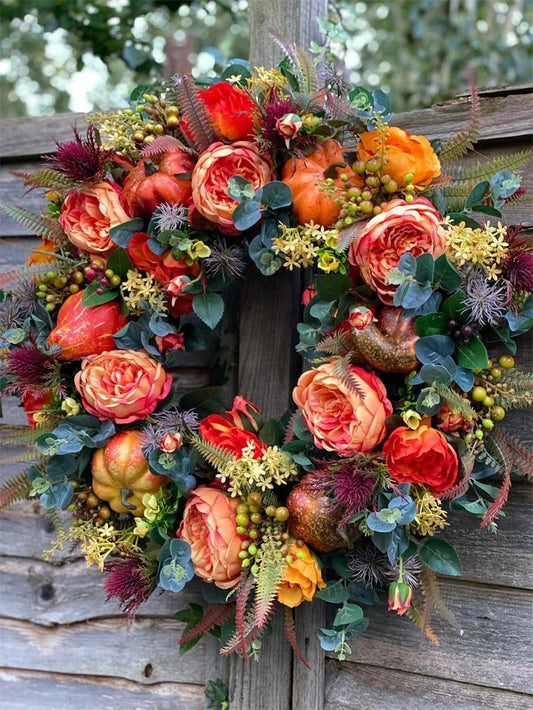 Türkranz | Handgefertigte Pfingstrose & Kürbis | Innen- & Außenbereich