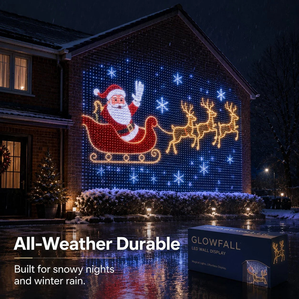Weihnachtliche LED Hausnetz- und Wandvorhangbeleuchtung