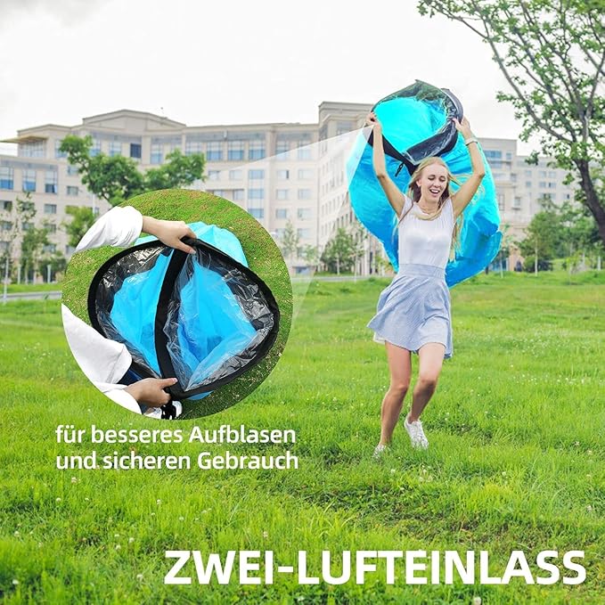 Luftsofa mit Kopfstütze – aufblasbarer Air Lounger bis 200 kg, wasserdicht, ohne Pumpe, mit Seitentaschen & Tragetasche für Camping, Strand & Park