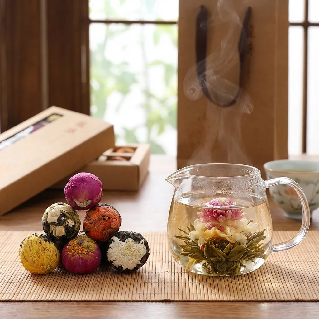 Aufblühende Pu-erh-Blumentee-Kugeln