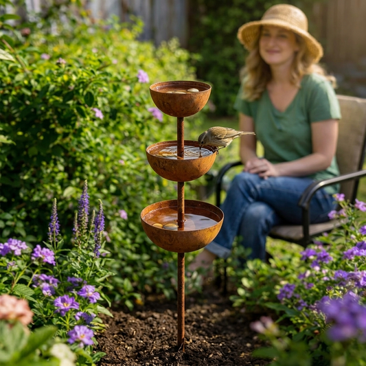 Birdwell™ – Rustikales Kupfer-Vogelbad als Gartenstecker