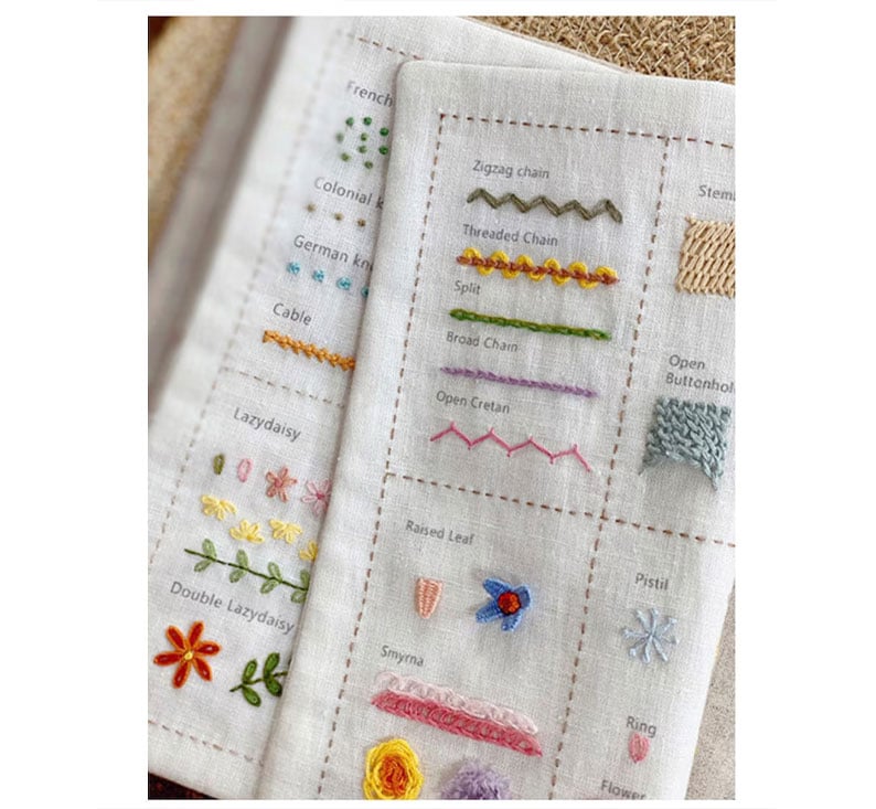 DIY Stickbuch | 86 Stickstiche Lernen | 7 Stoffseiten zum Üben | Für Anfänger & Fortgeschrittene