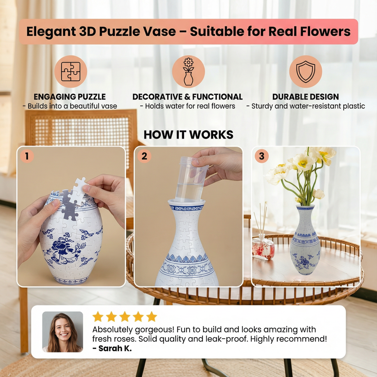AuraBloom™ – Elegante 3D-Puzzle-Vase zum Selberbauen | 50 % Rabatt!