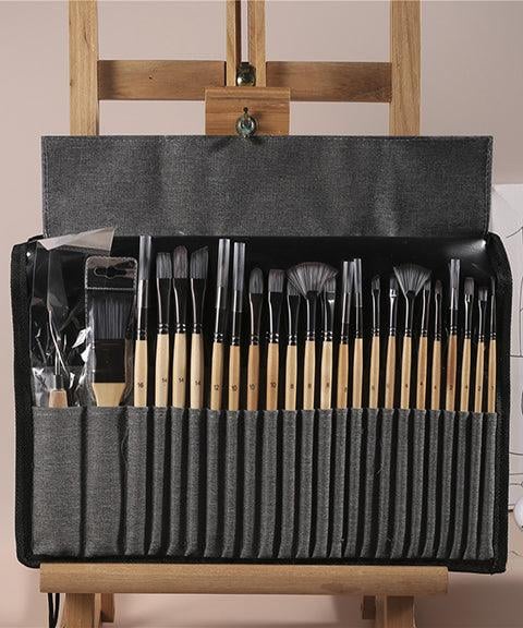 Pinselset 24-teilig | Profi Künstlerpinsel mit Holzgriff | Acryl, Aquarell, Öl & Gouache