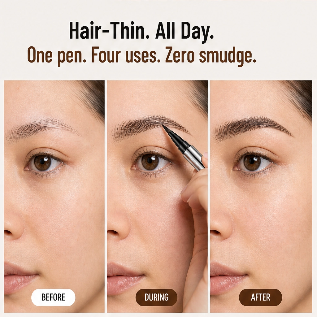 Linelle – Ultra-Fine 4-in-1 Waterproof Liner Pen for Brows, Eyes & Hairline + Buy 1 Get 1 FREE