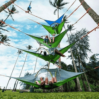 3-Punkt Camping Hängematte Dreieck | Bis 500 kg Tragkraft | Schwebend ohne ebenen Boden, Stauraumfächer für Outdoor & Garten
