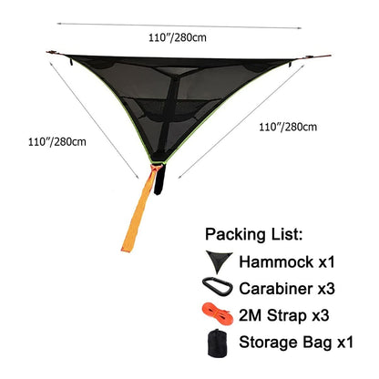 3-Punkt Camping Hängematte Dreieck | Bis 500 kg Tragkraft | Schwebend ohne ebenen Boden, Stauraumfächer für Outdoor & Garten