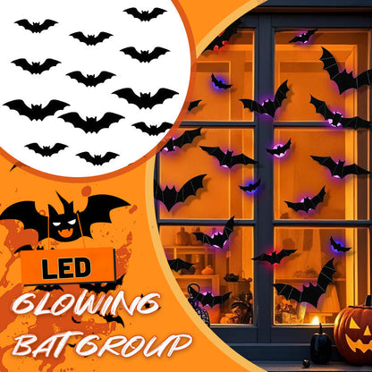 Halloween LED-Flugfledermaus-Deko – Leuchtende 3D-Fledermäuse für Veranda, Fenster, Tür, Garage & Partydeko