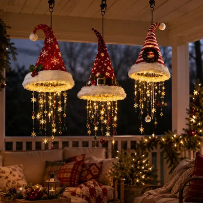 Hängende Weihnachtsmütze mit Licht – Leuchtende Weihnachtsdekoration für Fenster, Tür, Terrasse und Garten