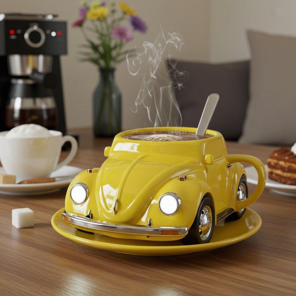 Retro Keramik-Kaffeetasse im Käfer-Design | Handbemalt, detailreich & farbenfroh | 325 ml für Kaffee & Tee | Geschenkidee