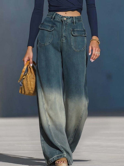 Lässige modische locker geschnittene Hose aus verlaufend Denim in Blau-Grau [Letzter Tag Rabatt]