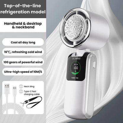 BREEZARO Mini Handventilator mit Kühlpack | 100 Geschwindigkeitsstufen | 10W Turbokraft | Klappbares & Tragbares Design