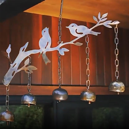 Windspiel mit Vogelmotiv | Handgefertigtes Glockenspiel aus Eisen | Dekoration für Garten, Balkon & Terrasse