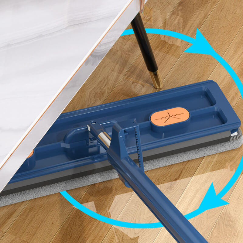 Flachwischer mit Selbst-Auswringer & Schmutzkamm | 360° drehbarer Mopkopf | Edelstahlstiel 126 cm | 2 Mikrofaserpads