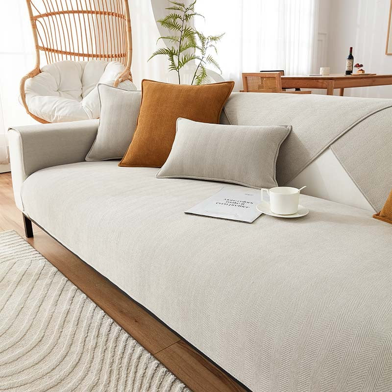 AestheticCover™ | Sofabezug aus Chenille-Stoff mit Fischgrätenmuster