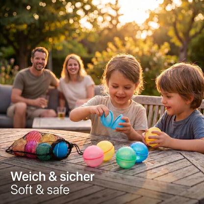 6x PRECORN Wasserbomben – Wiederverwendbar, selbstschließend, in 1 Sek. befüllt, weiche Splash-Bälle für Kinder & Erwachsene, Sommer, Pool & Strand