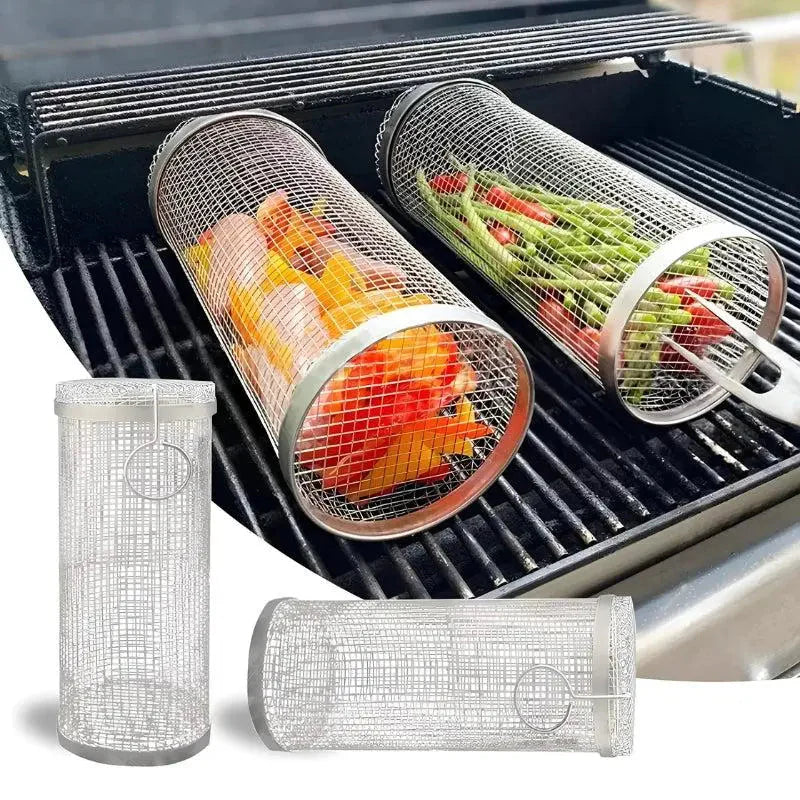 BBQ Twister™| Tragbarer rollender Grillkorb aus Edelstahl