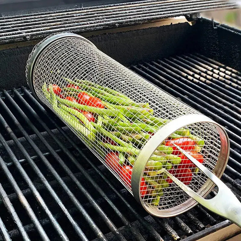 Rollender Grillkorb aus rostfreiem Stahl