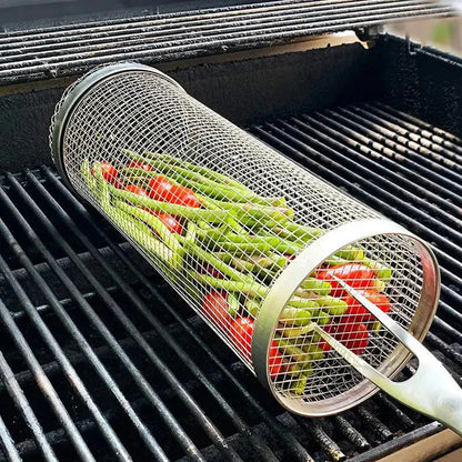 BBQ Twister™| Tragbarer rollender Grillkorb aus Edelstahl