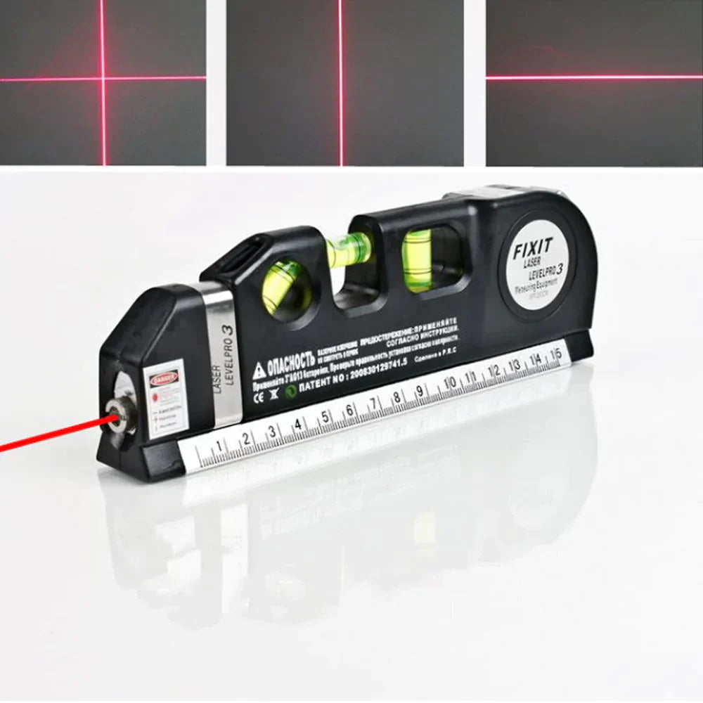 4-in-1 Laser-Messwerkzeug mit Maßband | 3-fach Wasserwaage + Blasenlicht | Laserlinie für exaktes Ausrichten, kompakt 17 cm