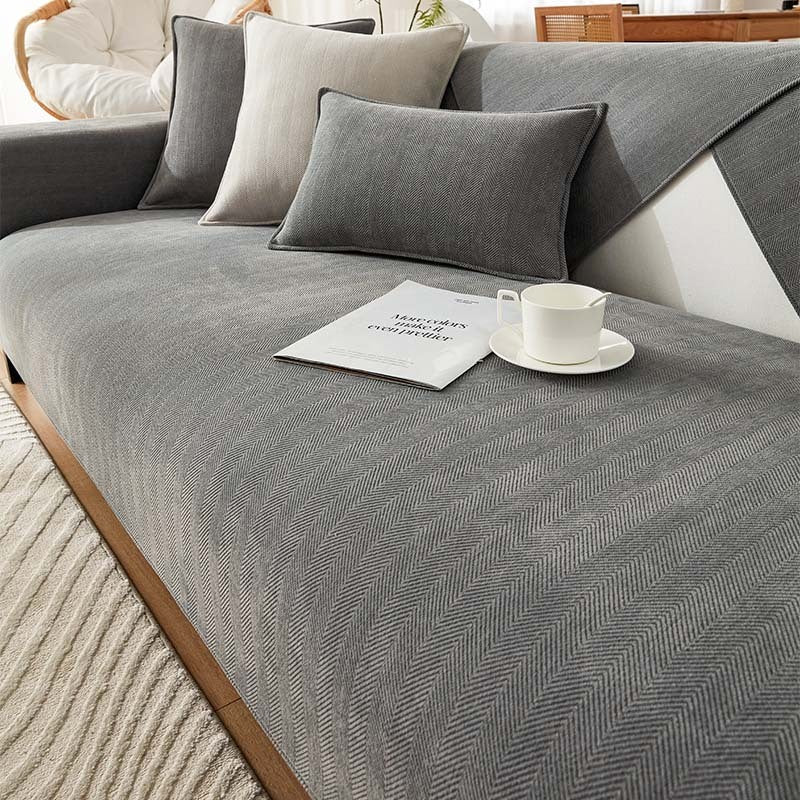 AestheticCover™ | Sofabezug aus Chenille-Stoff mit Fischgrätenmuster