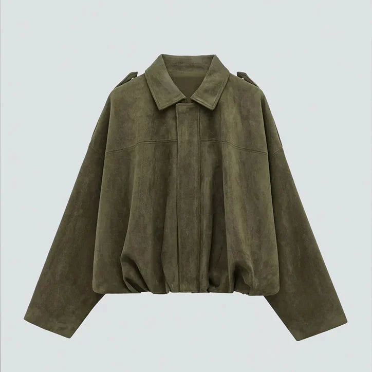 Luxuriöse khakifarbene Oversize Wildlederjacke