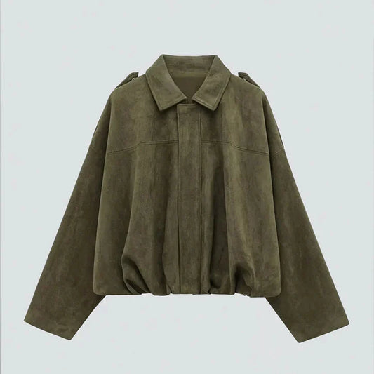 Luxuriöse khakifarbene Oversize Wildlederjacke | Letzter Tag Rabatt!