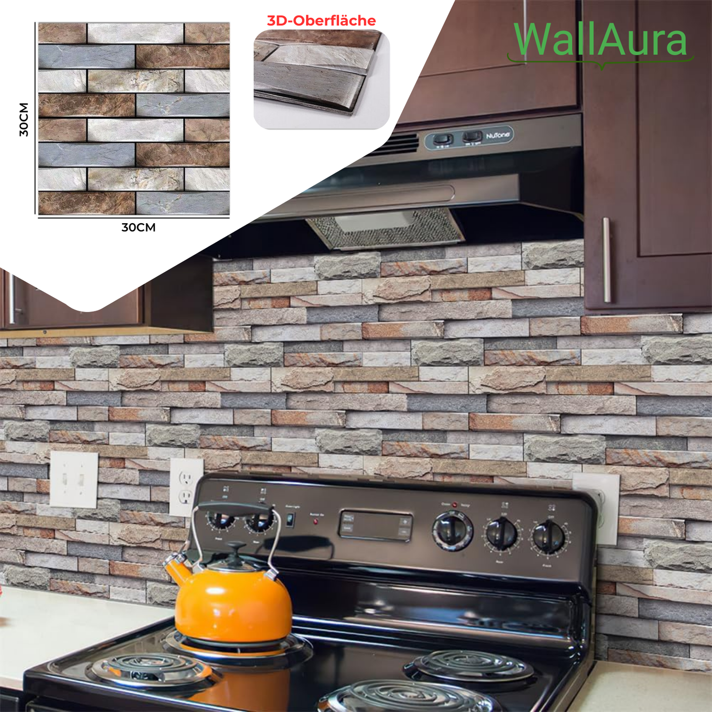 2+2 Gratis | WallAura™ 4er Set 3D Hochwertige Wandfliesen Selbstklebend 30x30 cm