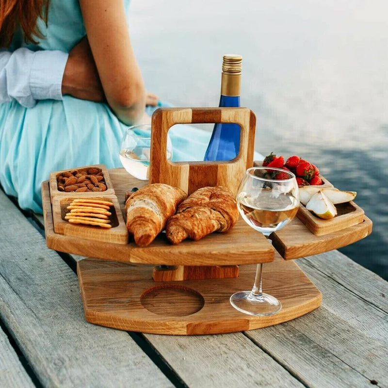 WineNest™ | Tragbarer Holz-Picknickwein-Tisch Winenest