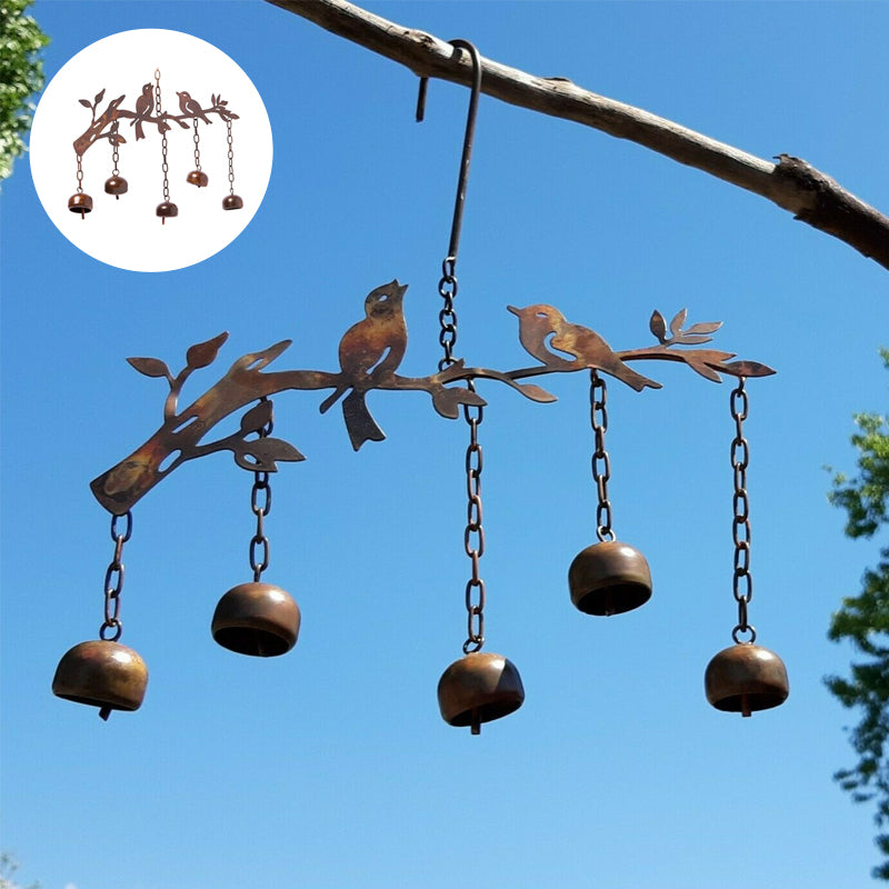 Windspiel mit Vogelmotiv | Handgefertigtes Glockenspiel aus Eisen | Dekoration für Garten, Balkon & Terrasse