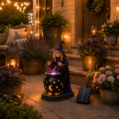 Solar-Gartenleuchte Hexenkessel für Halloween-Deko