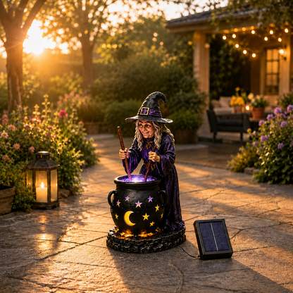 Solar-Gartenleuchte Hexenkessel für Halloween-Deko