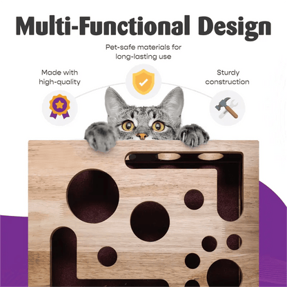 PawPlay™ | Holz-Katzen-Puzzlebox – Beschäftigung mit Leckerlies & natürlicher Krallenpflege