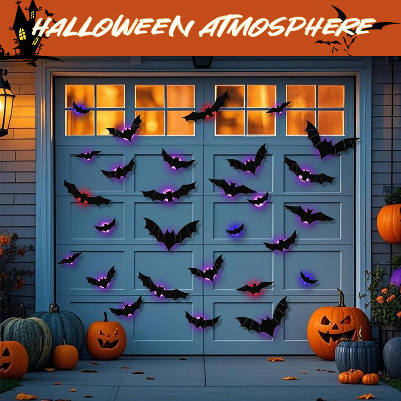 Halloween LED-Flugfledermaus-Deko – Leuchtende 3D-Fledermäuse für Veranda, Fenster, Tür, Garage & Partydeko