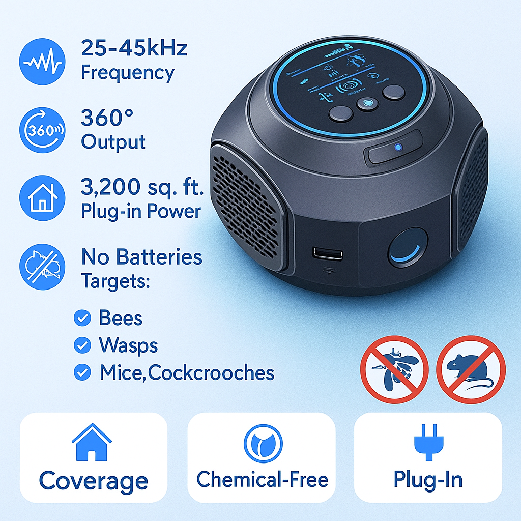 BuzzGuard™ | 4-in-1 Ultraschall-Insekten- & Schädlingsabwehrgerät