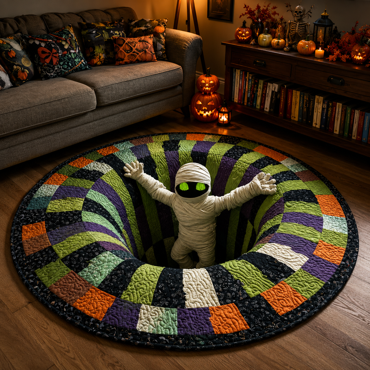 SpookyPortal – 3D-Skelett-Wirbel Halloween-Teppich