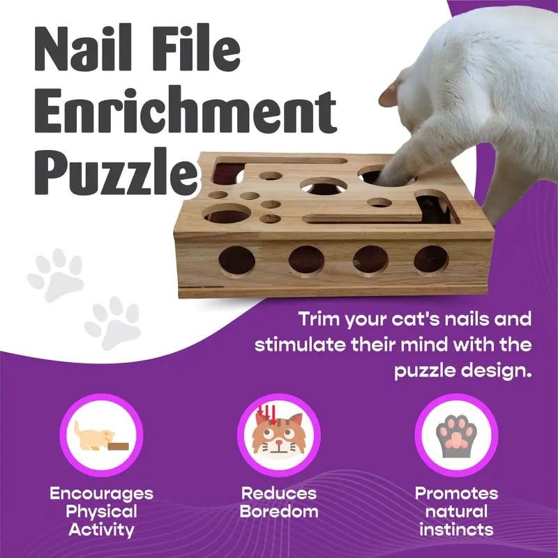 PawPlay™ | Holz-Katzen-Puzzlebox – Beschäftigung mit Leckerlies & natürlicher Krallenpflege