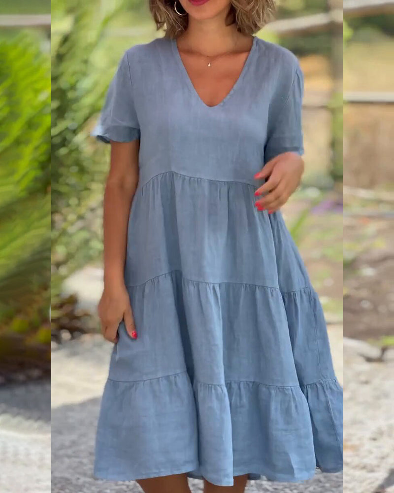 Jula - Baumwoll-Leinen-Kleid mit V-Ausschnitt