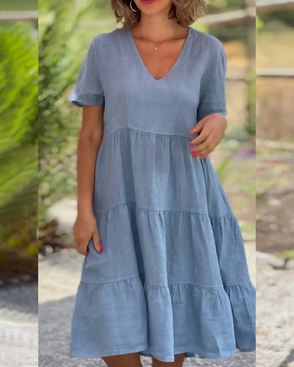 Jula - Baumwoll-Leinen-Kleid mit V-Ausschnitt