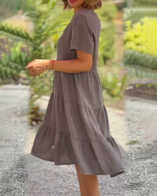Jula - Baumwoll-Leinen-Kleid mit V-Ausschnitt