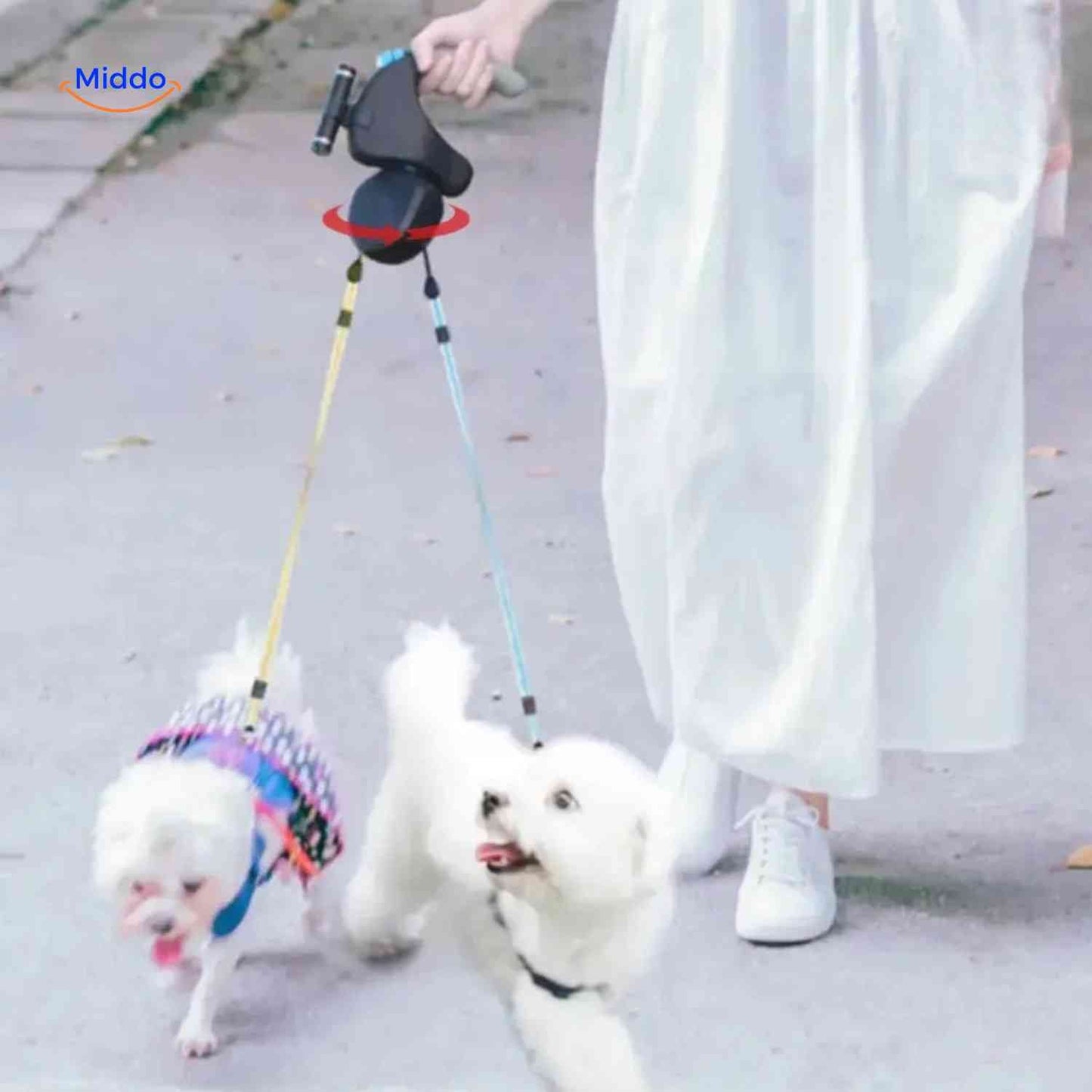 DualWalk – Mühelose, verhedderungsfreie Kontrolle bei Spaziergängen mit zwei Hunden