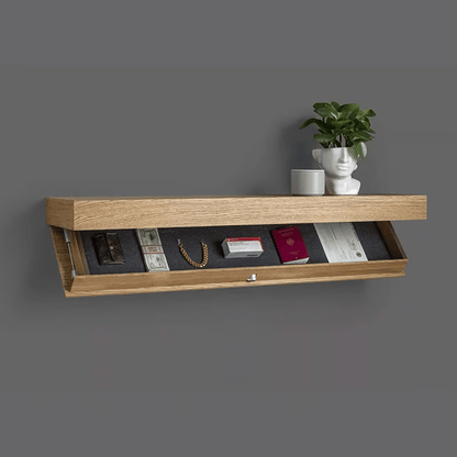 Wandregal aus Massivholz mit Geheimfach | Schwebendes Design, minimalistisch | Für Wertsachen & Deko | Natur- oder Dunkelholz